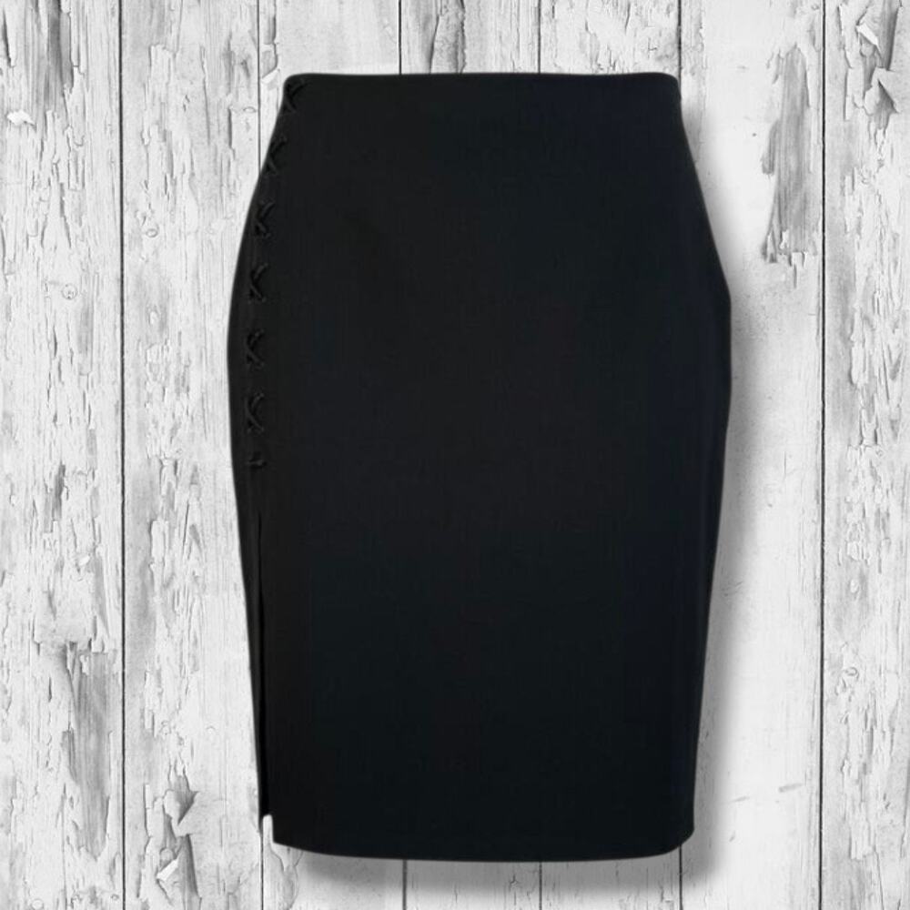 Guess Black Lace-Up Side Slit Pencil Skirt Sophisticated Career Size Large